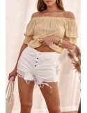 Button-up denim shorts with abrasions, white 730 - Online store - Boutique